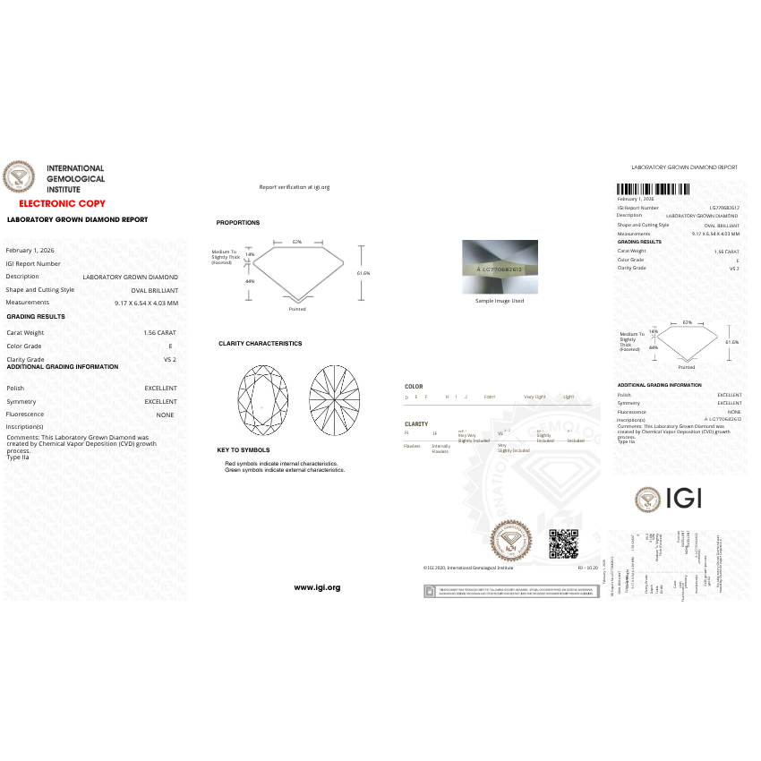 1.56 Carat Oval Lab Grown Diamond – E Color VS2 Clarity