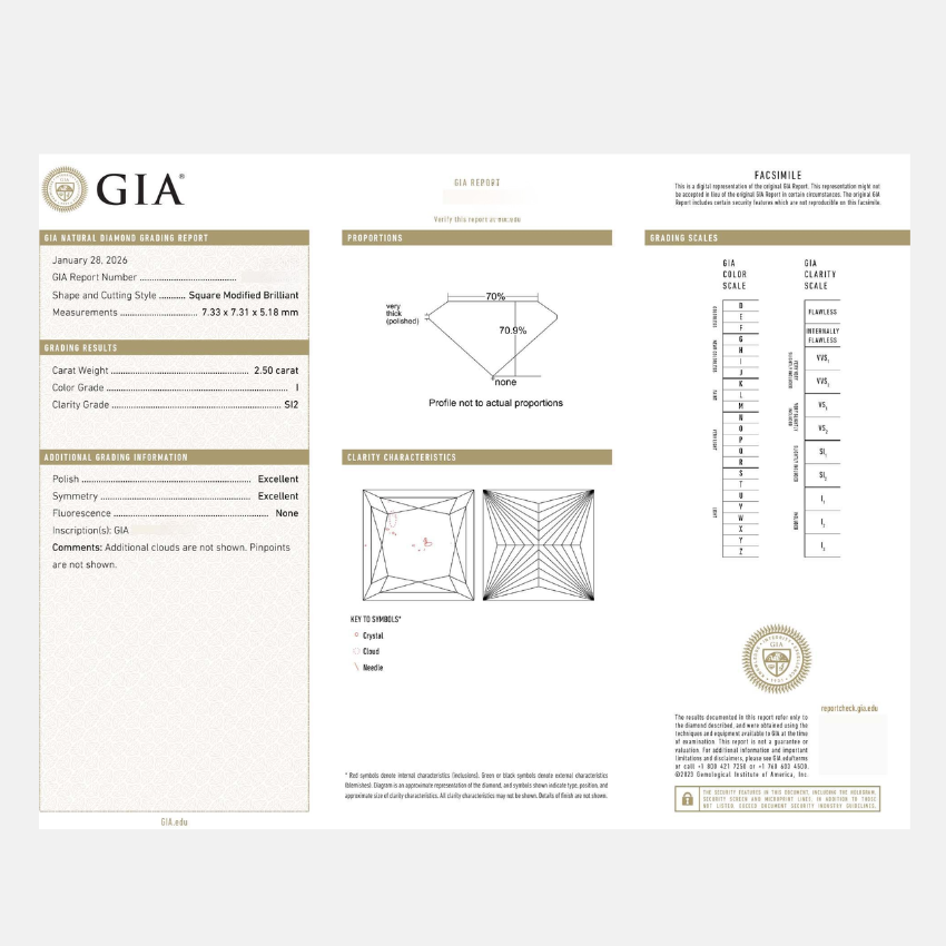 2.50 Carat Princess Cut Natural Diamond – I Color SI2 Clarity