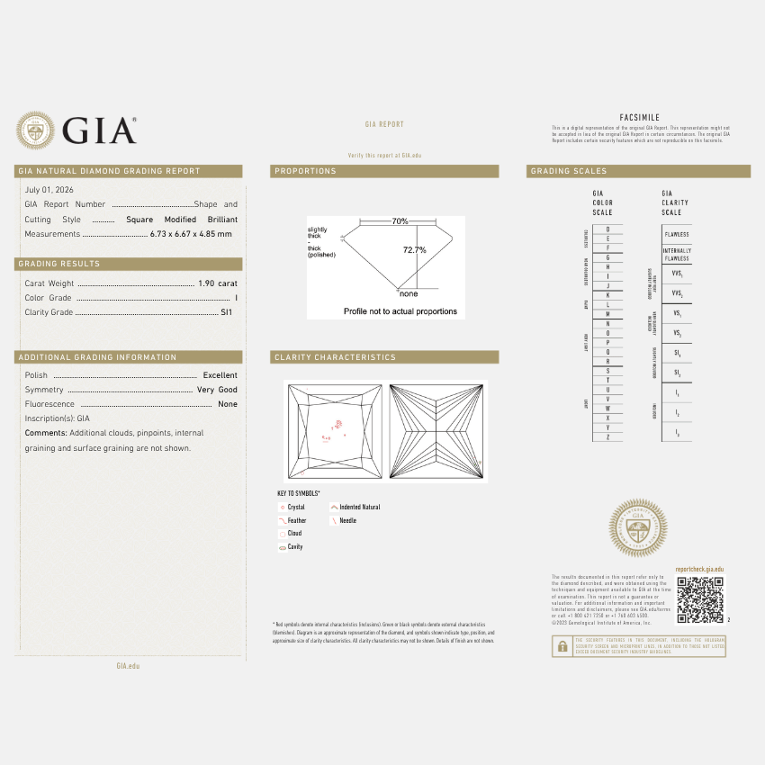 1.90 Carat Princess Cut Natural Diamond – I Color SI1 Clarity