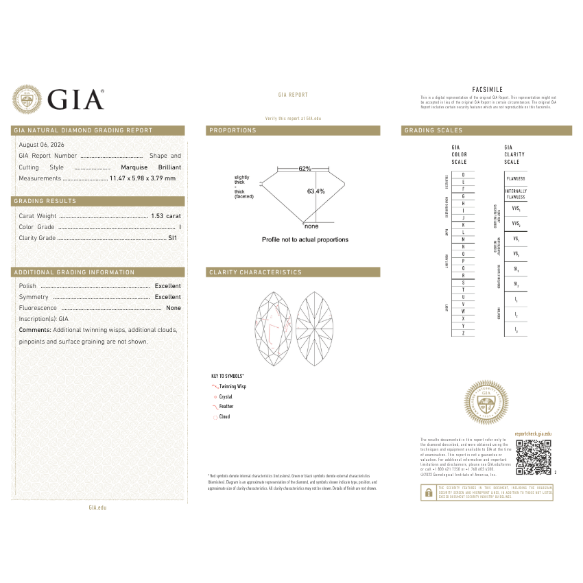 1.53 Carat Marquise Cut Natural Diamond – I Color, SI1 Clarity, GIA Certified