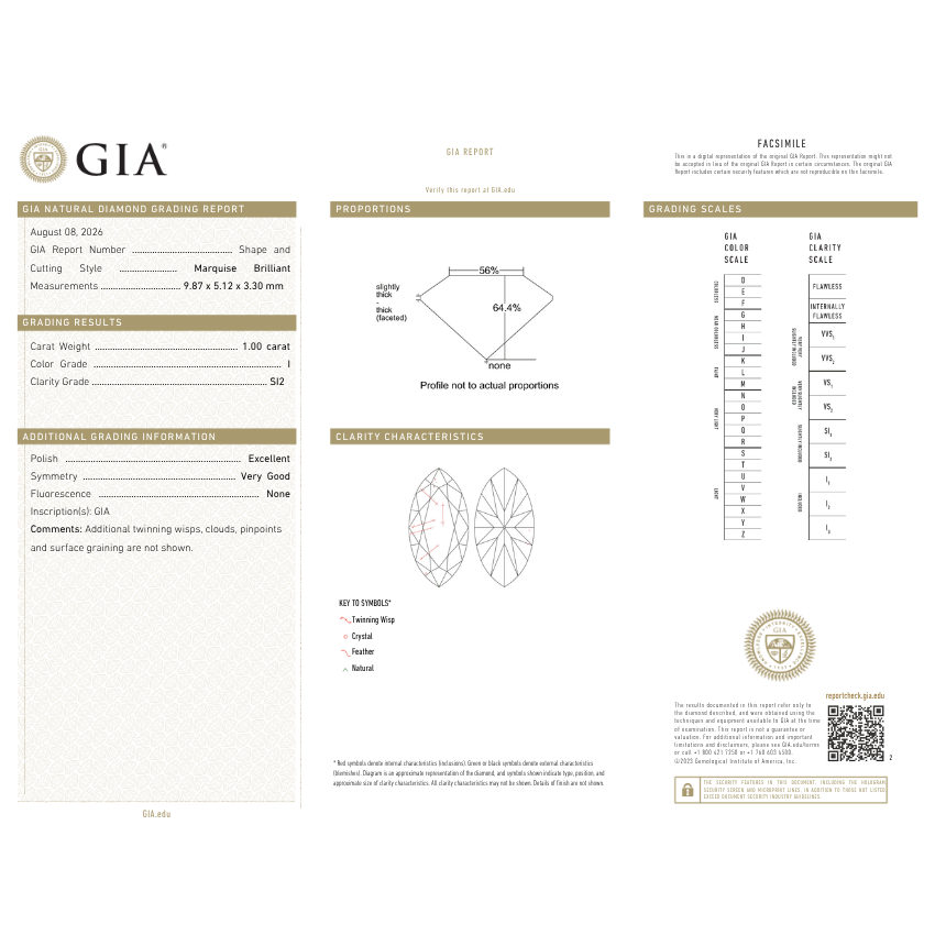 1.00 Carat Marquise Natural Diamond – I Color SI2 Clarity Loose Diamond