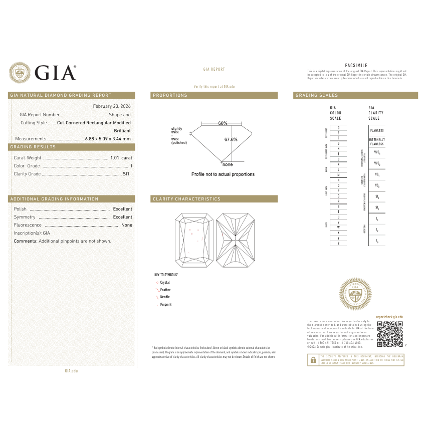 1.01 Carat Radiant Natural Diamond – I Color SI1 Clarity Loose Diamond