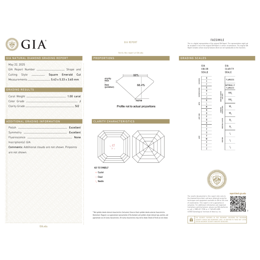 1.00 Carat Asscher Natural Diamond – J Color SI2 Clarity Loose Diamond