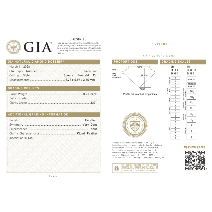 0.91 Carat Asscher Natural Diamond – J Color SI2 Clarity Loose Diamond