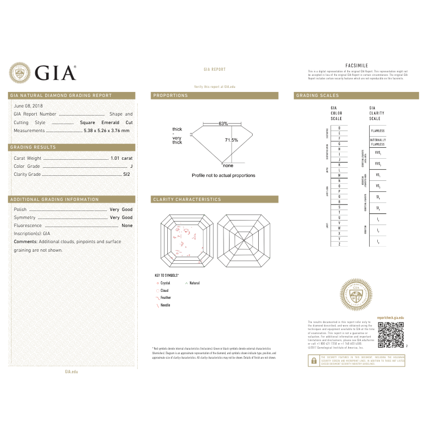 1.01 Carat Asscher Natural Diamond – J Color SI2 Clarity Loose Diamond