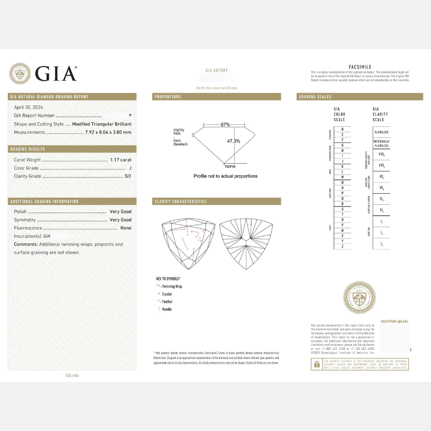 1.17 Carat Trilliant Natural Diamond – J Color SI1 Clarity Loose Diamond