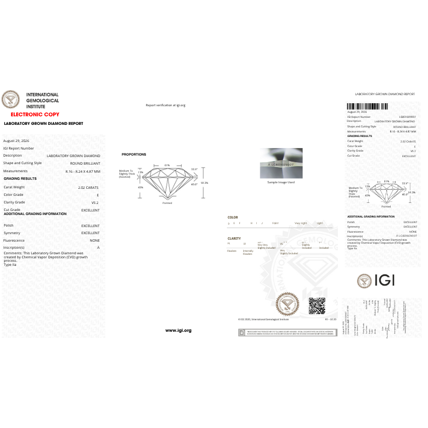 2.02 Carat Round Lab Grown Diamond – E Color VS2 Clarity Loose Diamond