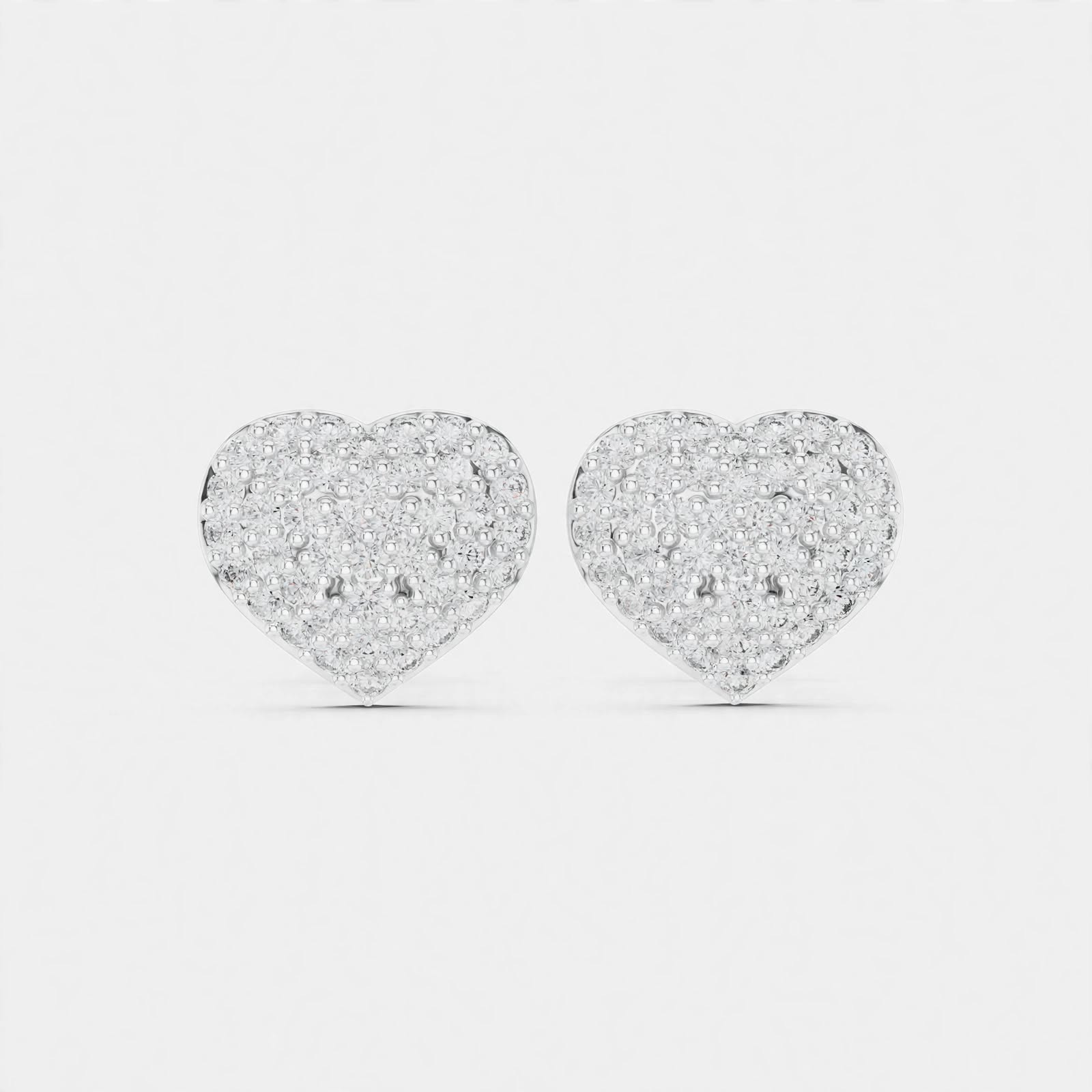 0.34CT Heart-Shaped Lab Diamond Stud Earrings|Pavé Heart Design
