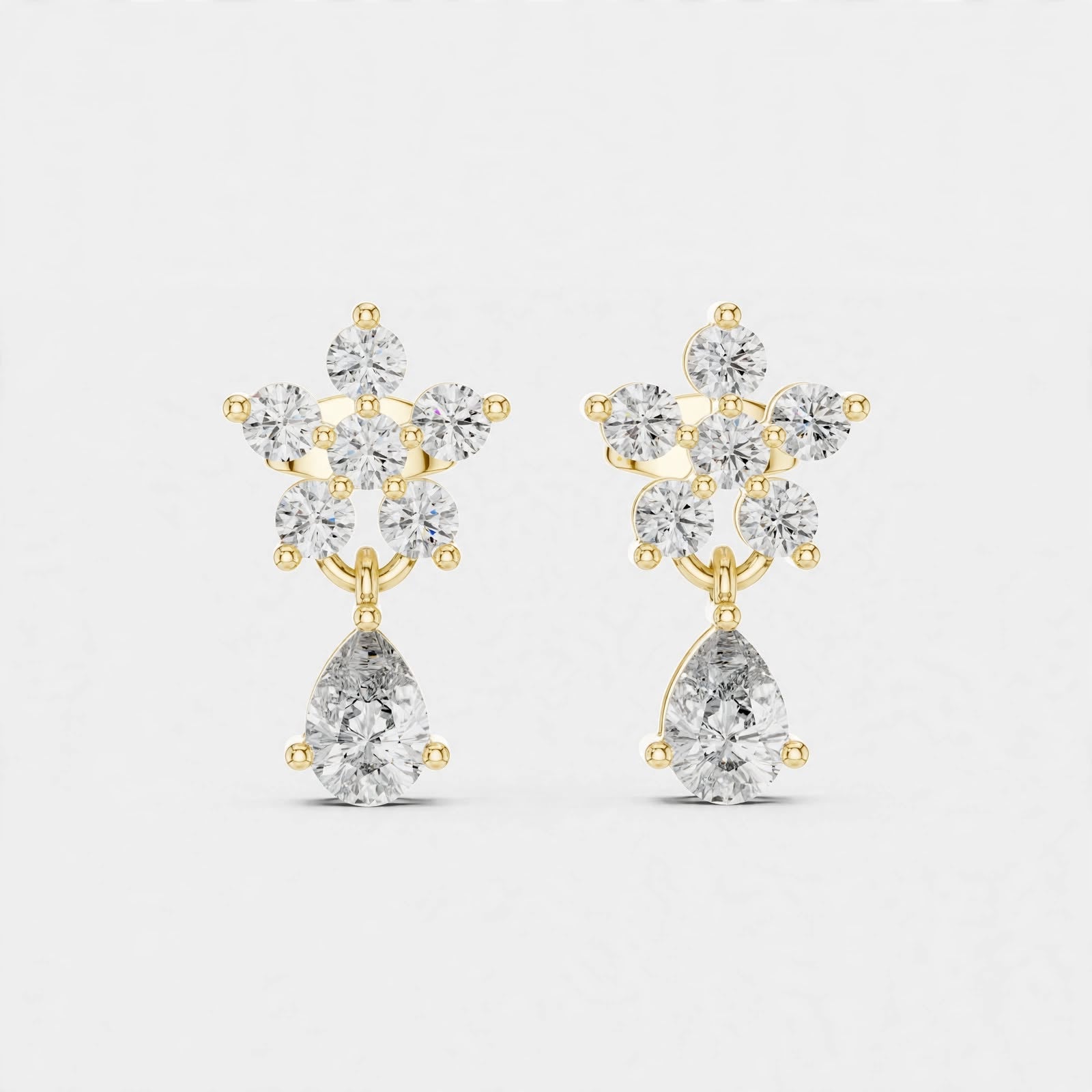 1.44CT Floral Lab Grown Diamond Drop Earrings in 18K Gold
