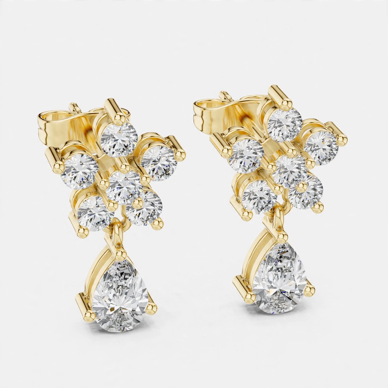 1.44CT Floral Lab Grown Diamond Drop Earrings in 18K Gold