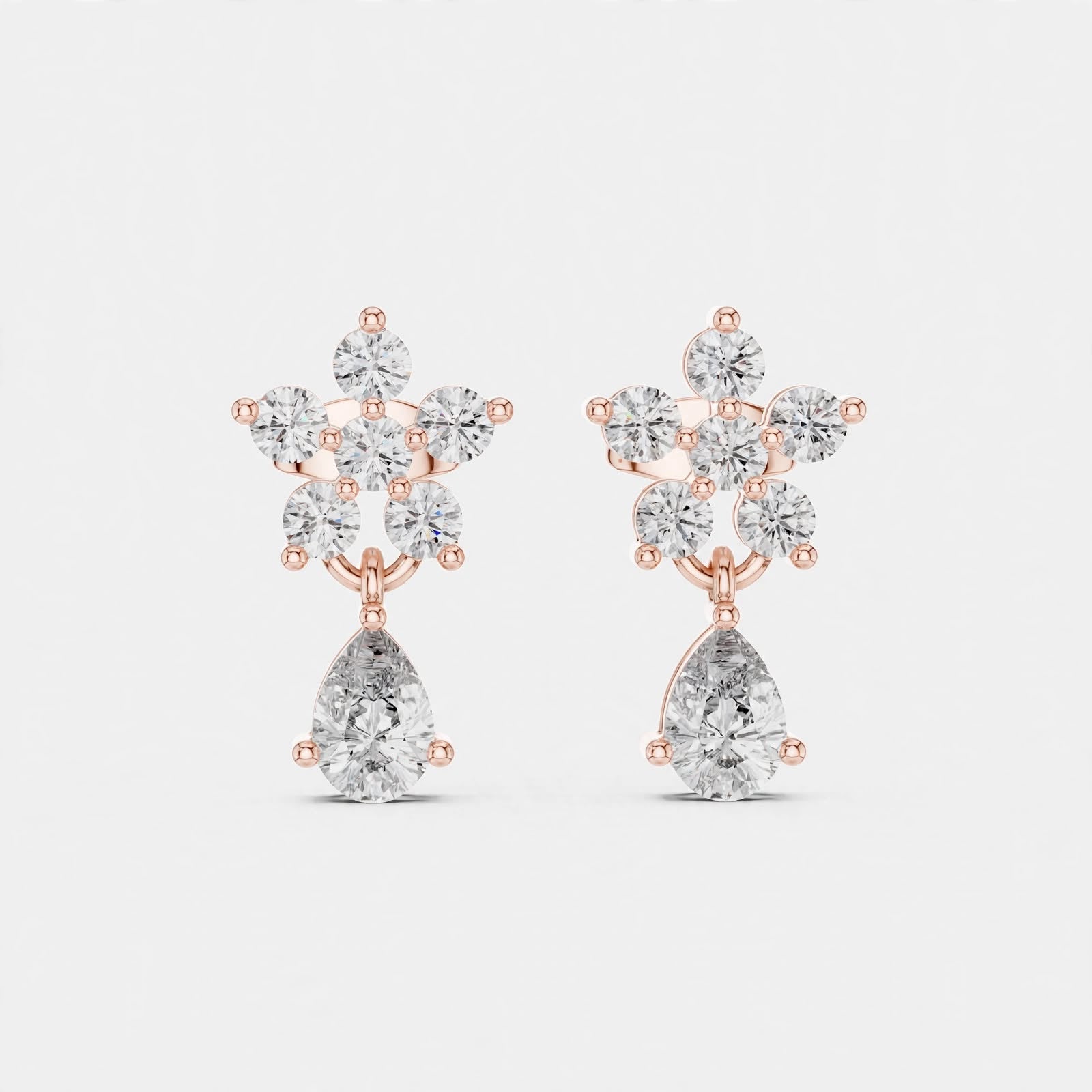 1.44CT Floral Lab Grown Diamond Drop Earrings in 18K Gold