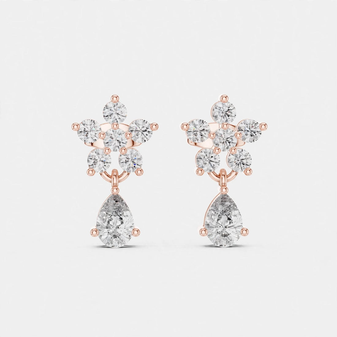 1.44CT Floral Lab Grown Diamond Drop Earrings in 18K Gold