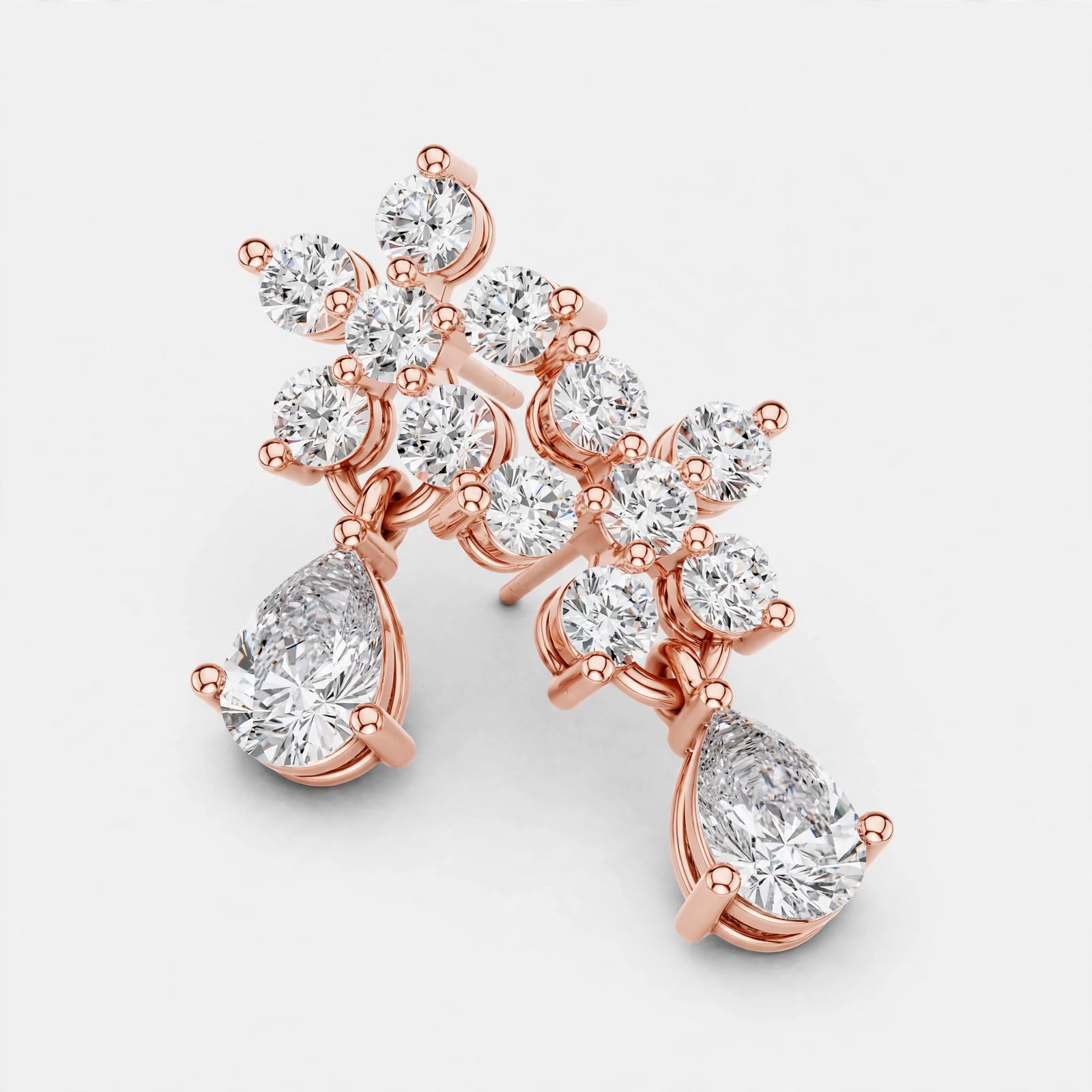 1.44CT Floral Lab Grown Diamond Drop Earrings in 18K Gold