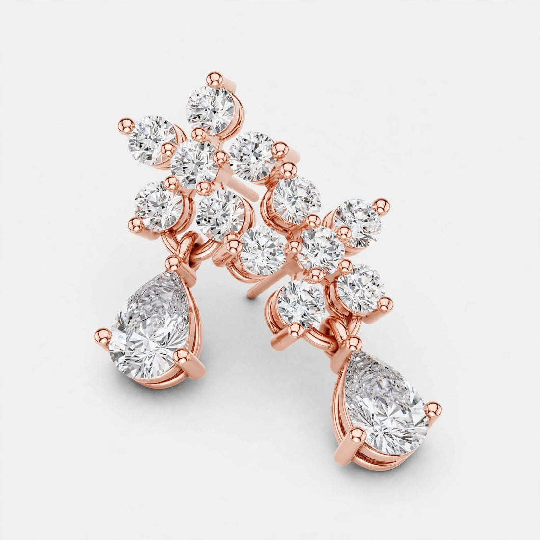 1.44CT Floral Lab Grown Diamond Drop Earrings in 18K Gold