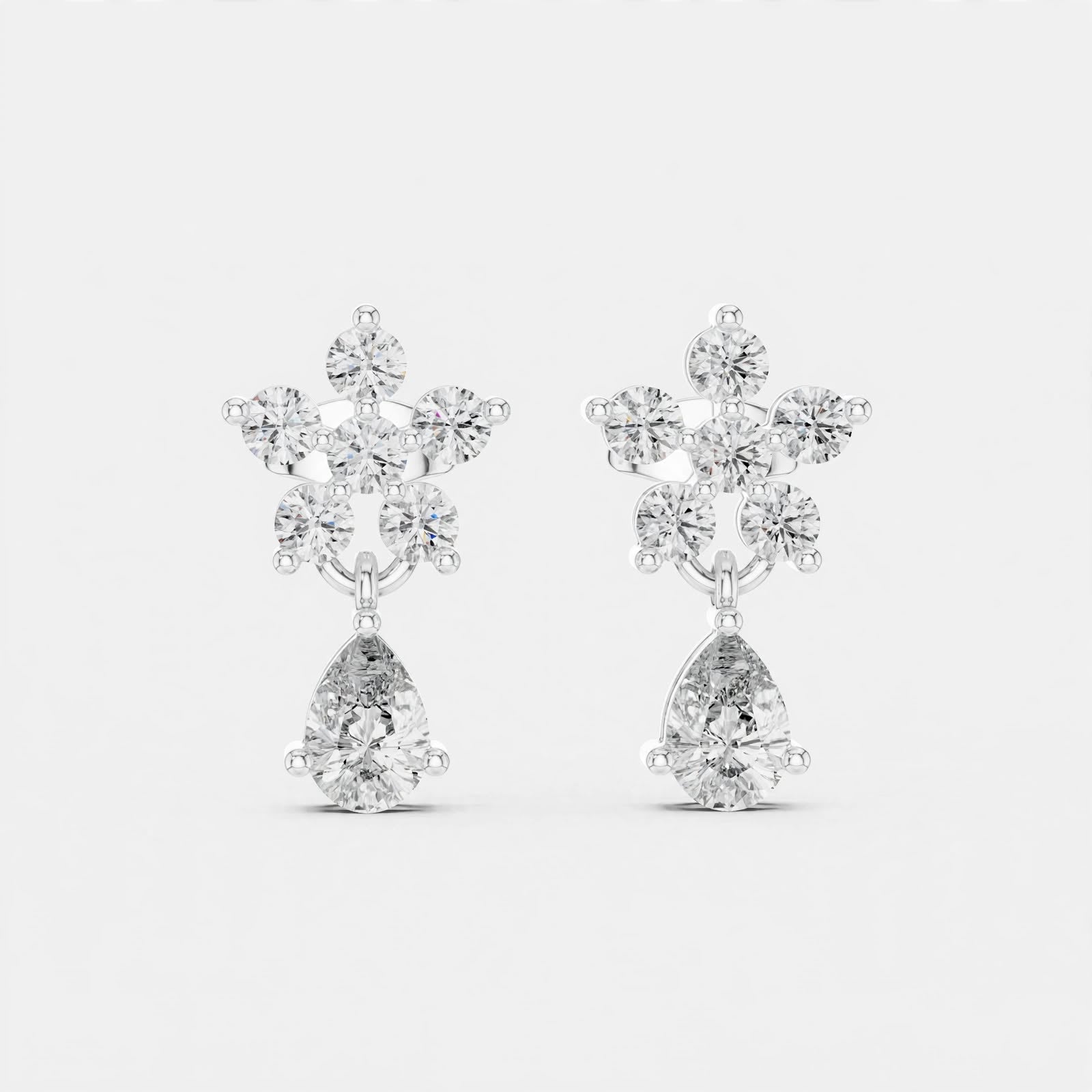 1.44CT Floral Lab Grown Diamond Drop Earrings in 18K Gold