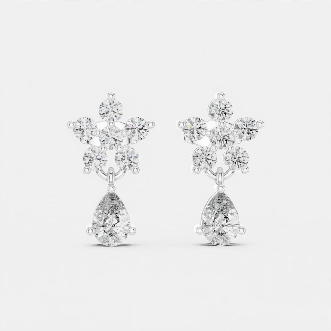 1.44CT Floral Lab Grown Diamond Drop Earrings in 18K Gold