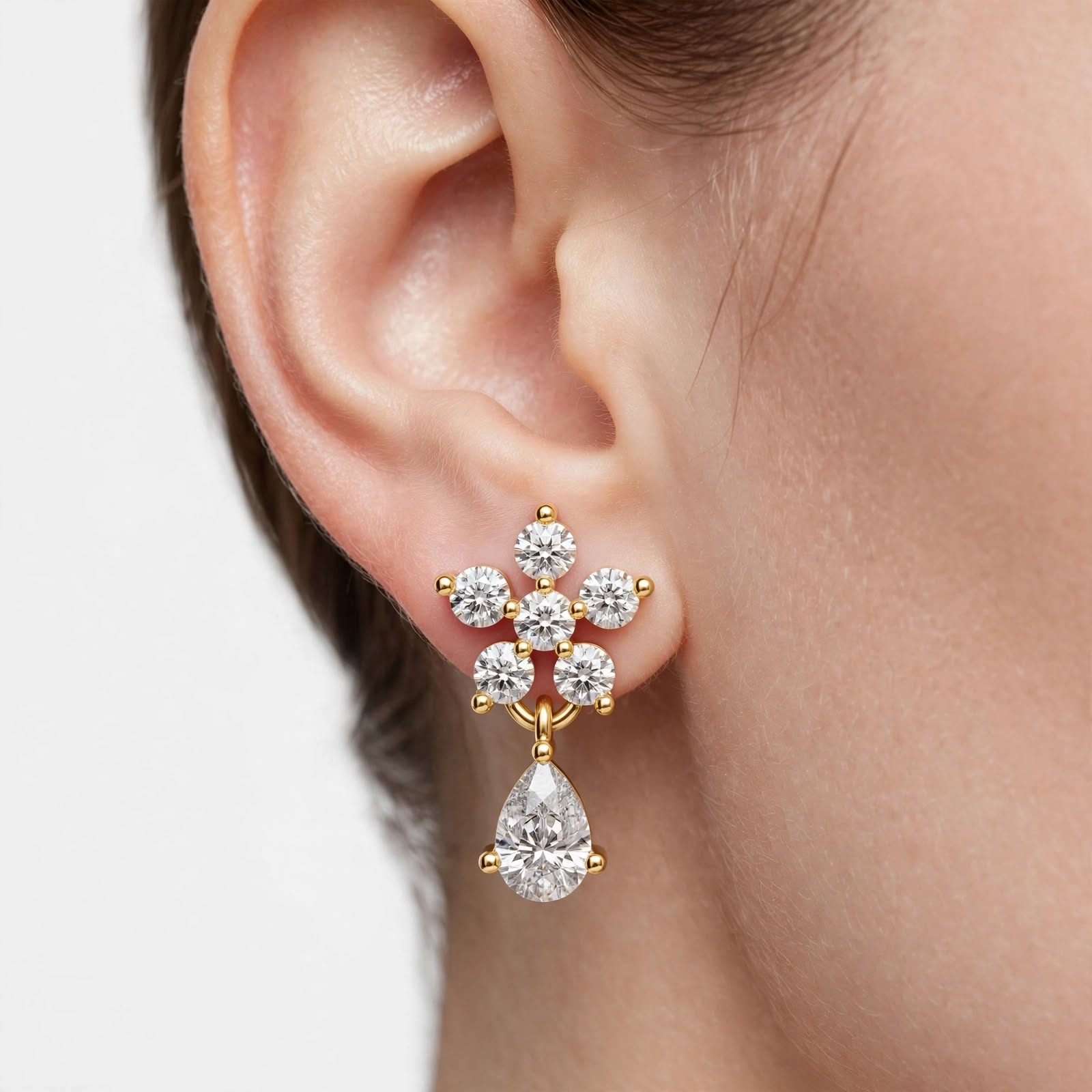 1.44CT Floral Lab Grown Diamond Drop Earrings in 18K Gold