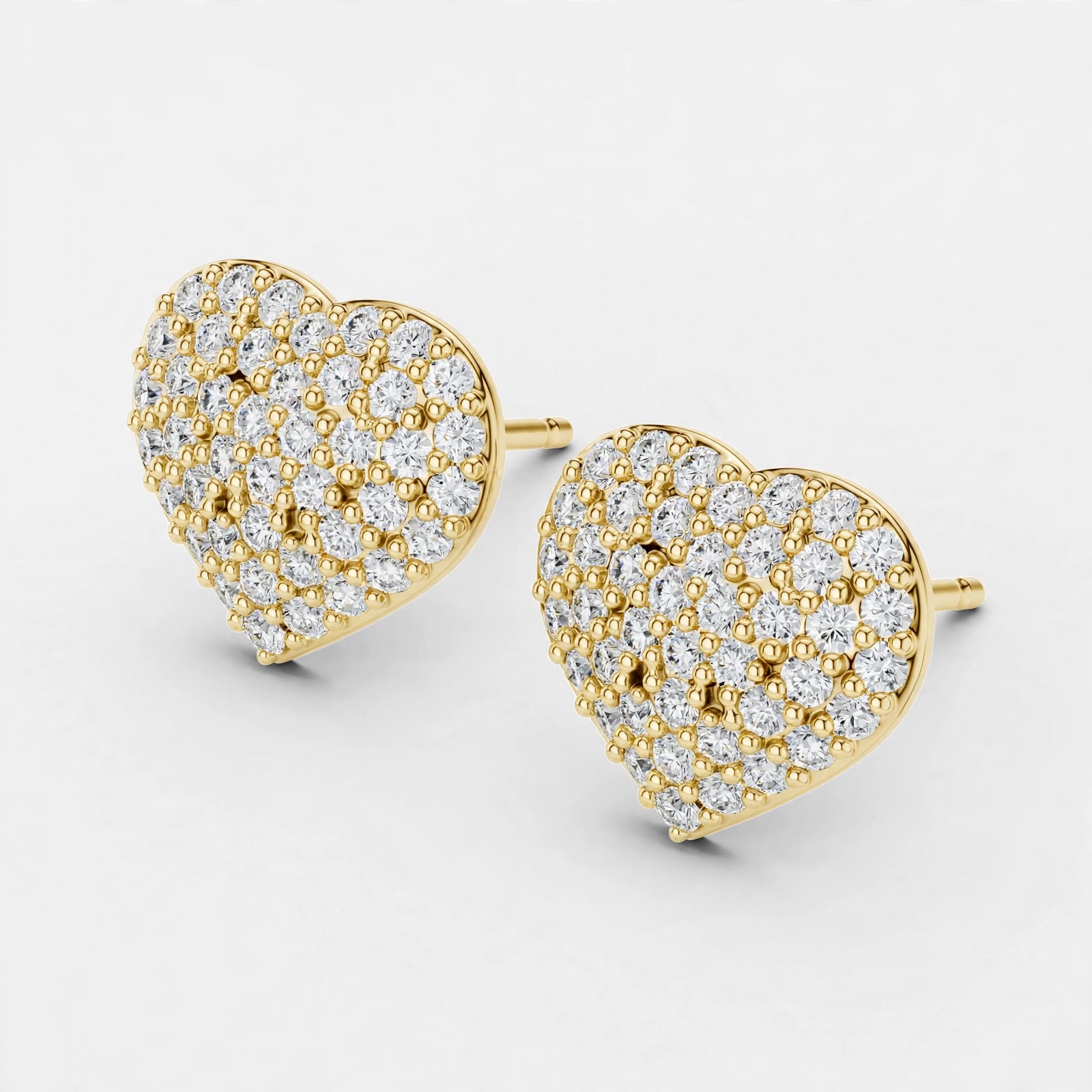 0.34CT Heart-Shaped Lab Diamond Stud Earrings|Pavé Heart Design