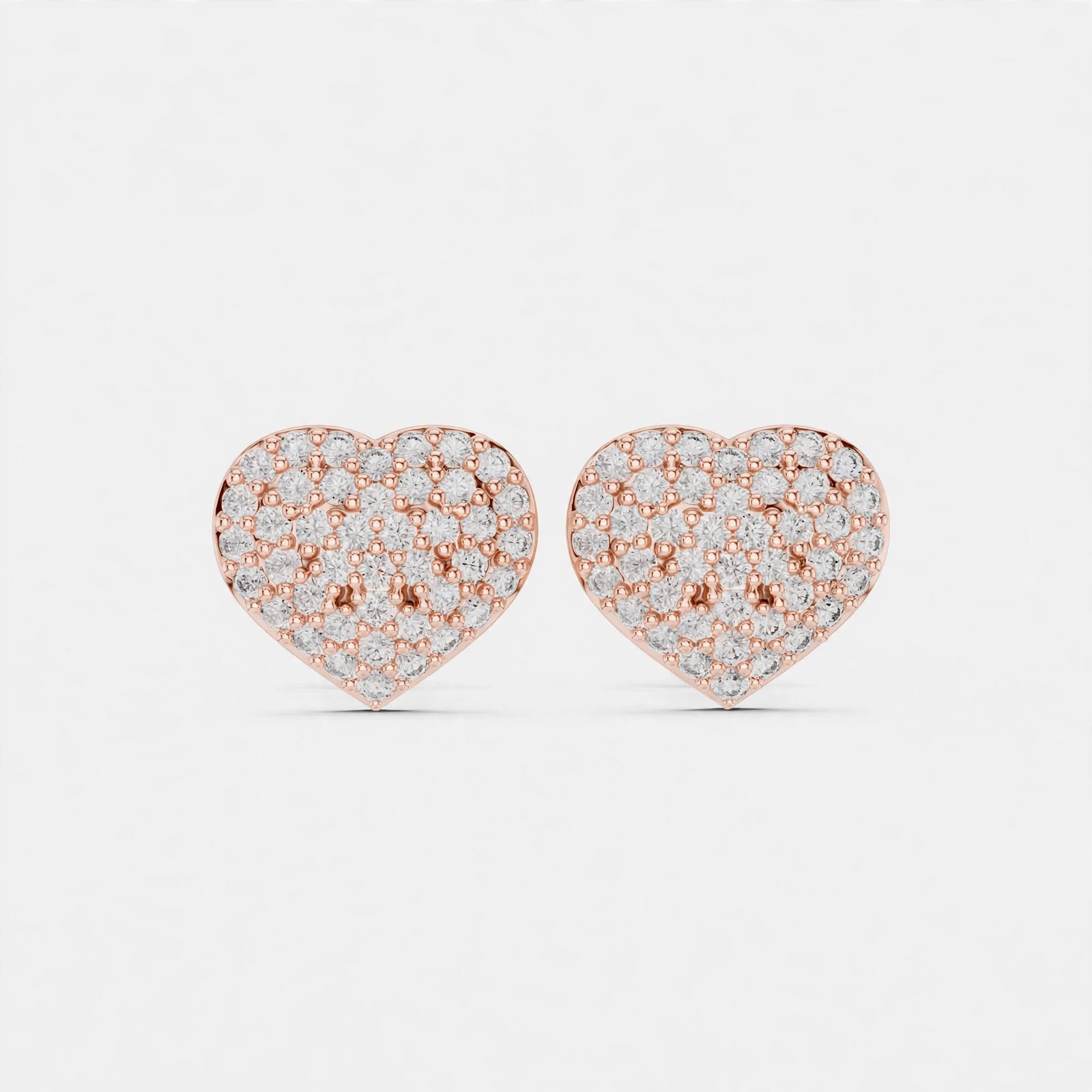 0.34CT Heart-Shaped Lab Diamond Stud Earrings|Pavé Heart Design