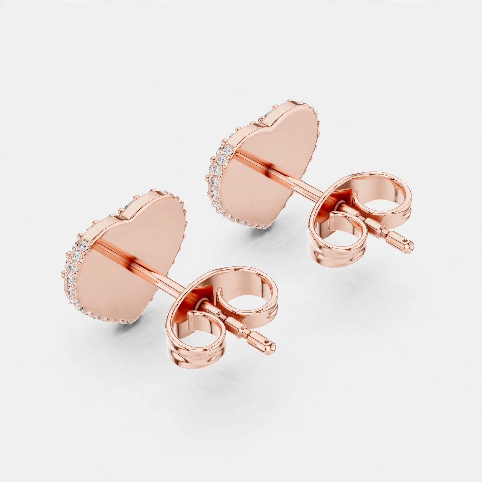 0.34CT Heart-Shaped Lab Diamond Stud Earrings|Pavé Heart Design