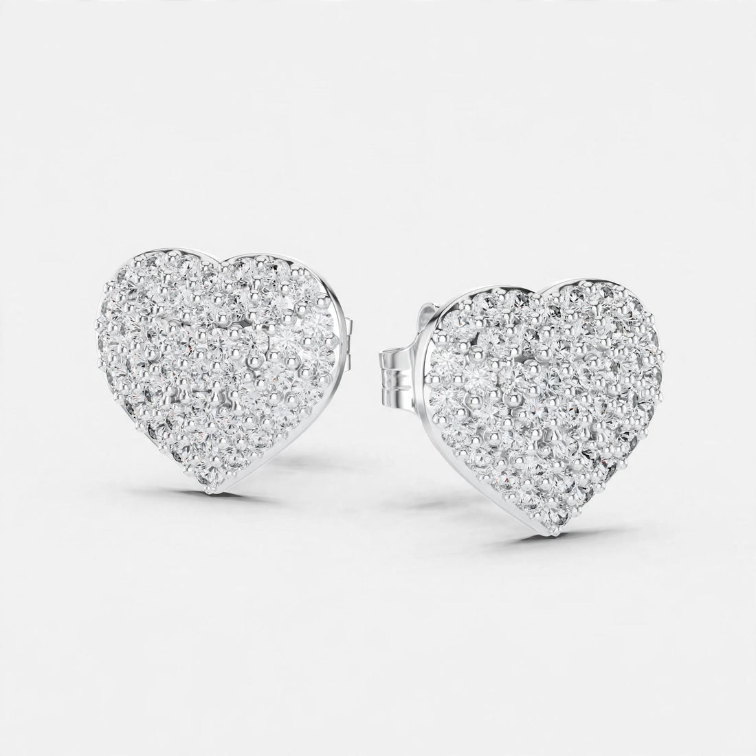 0.34CT Heart-Shaped Lab Diamond Stud Earrings|Pavé Heart Design