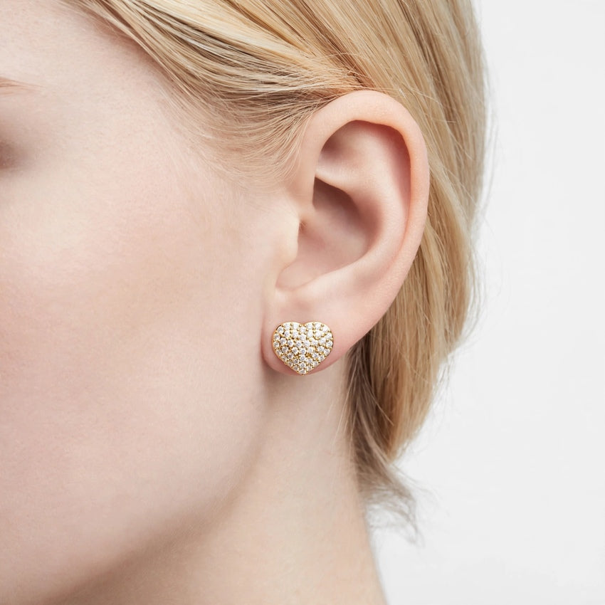 0.34CT Heart-Shaped Lab Diamond Stud Earrings|Pavé Heart Design