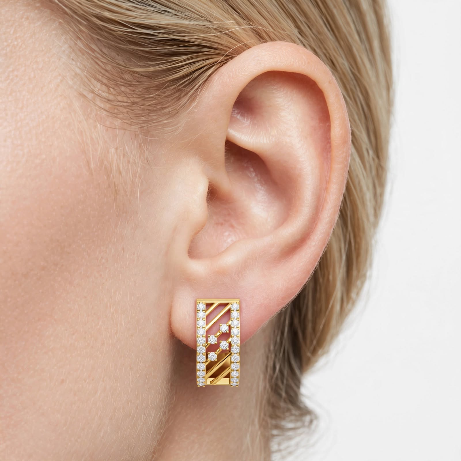 0.54CT Lab Diamond Geometric Huggie Earrings in 14K Gold