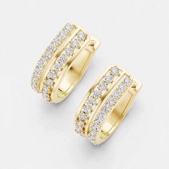 0.55CT Lab Diamond Huggie Earring|Triple-Row Diamond Design