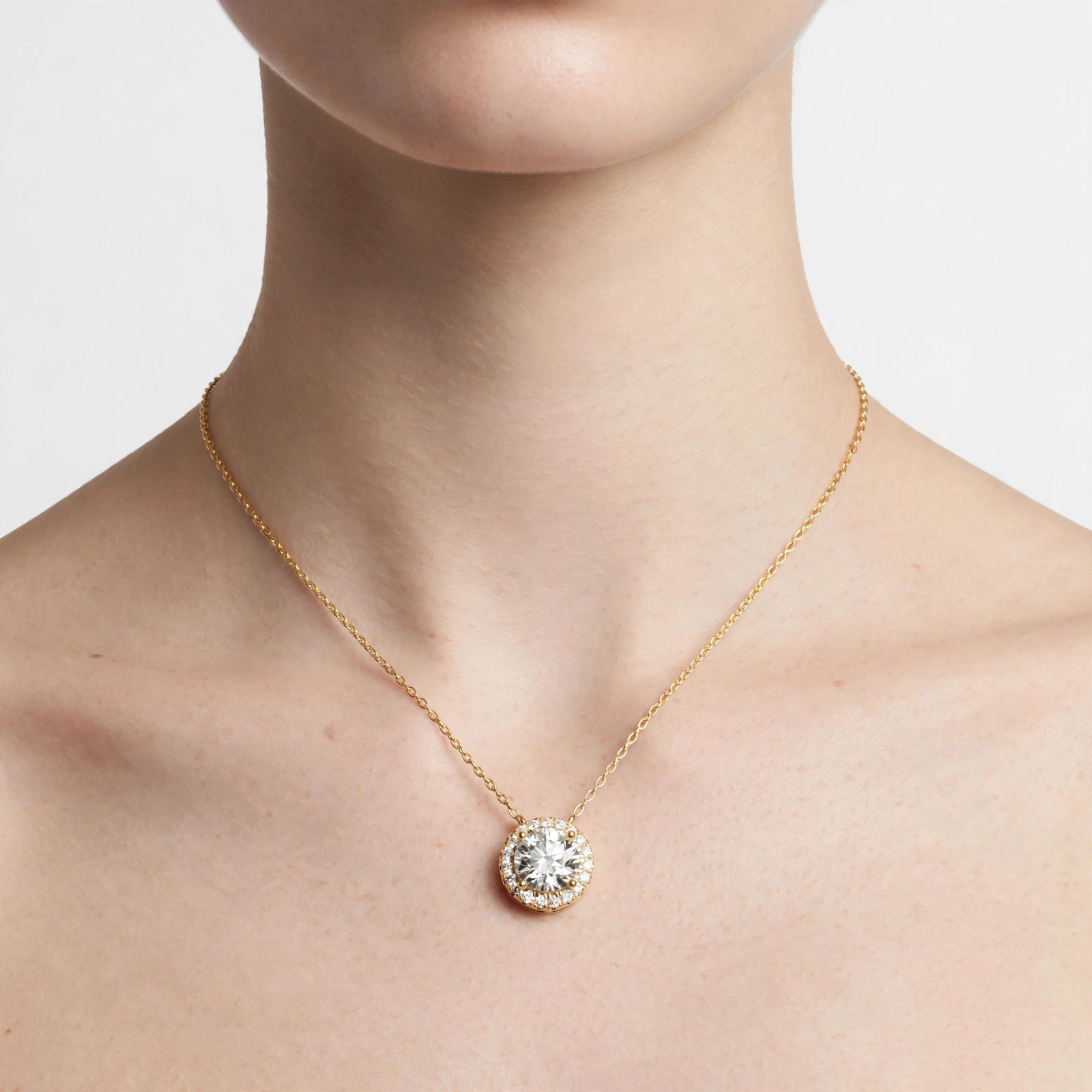 2.39CT Lab Diamond Round Halo Pendant in 18K Gold | Classic Pendant