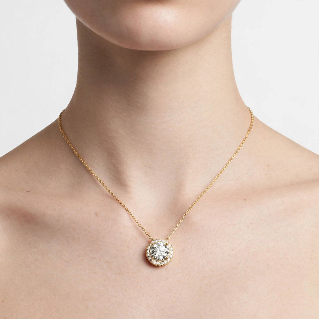 2.39CT Lab Diamond Round Halo Pendant in 18K Gold | Classic Pendant