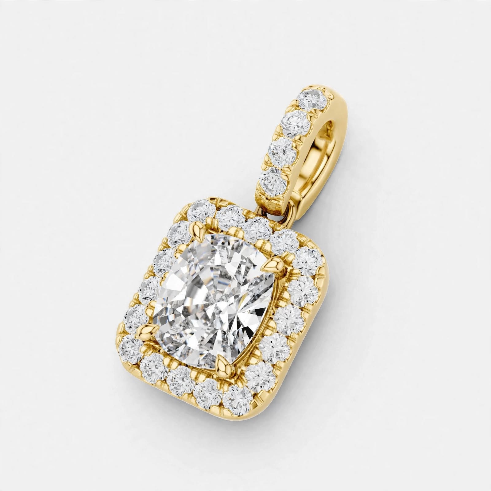 3.77CT Lab Diamond Cushion Halo Pendant in 14K Gold