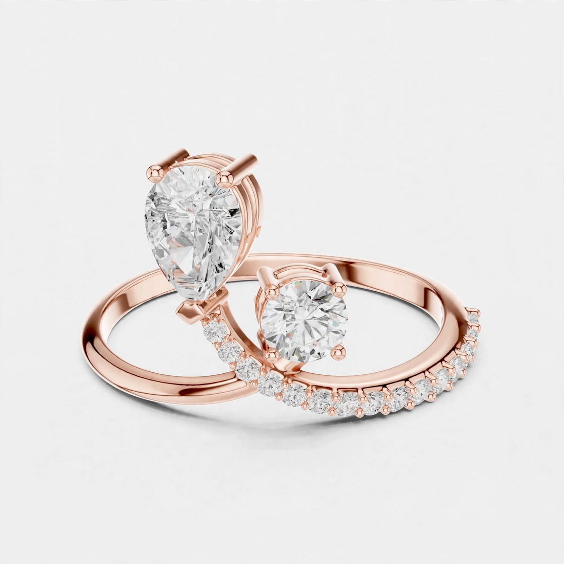 0.89CT Pear & Round Lab Grown Diamond Bridal Ring In 14K Gold