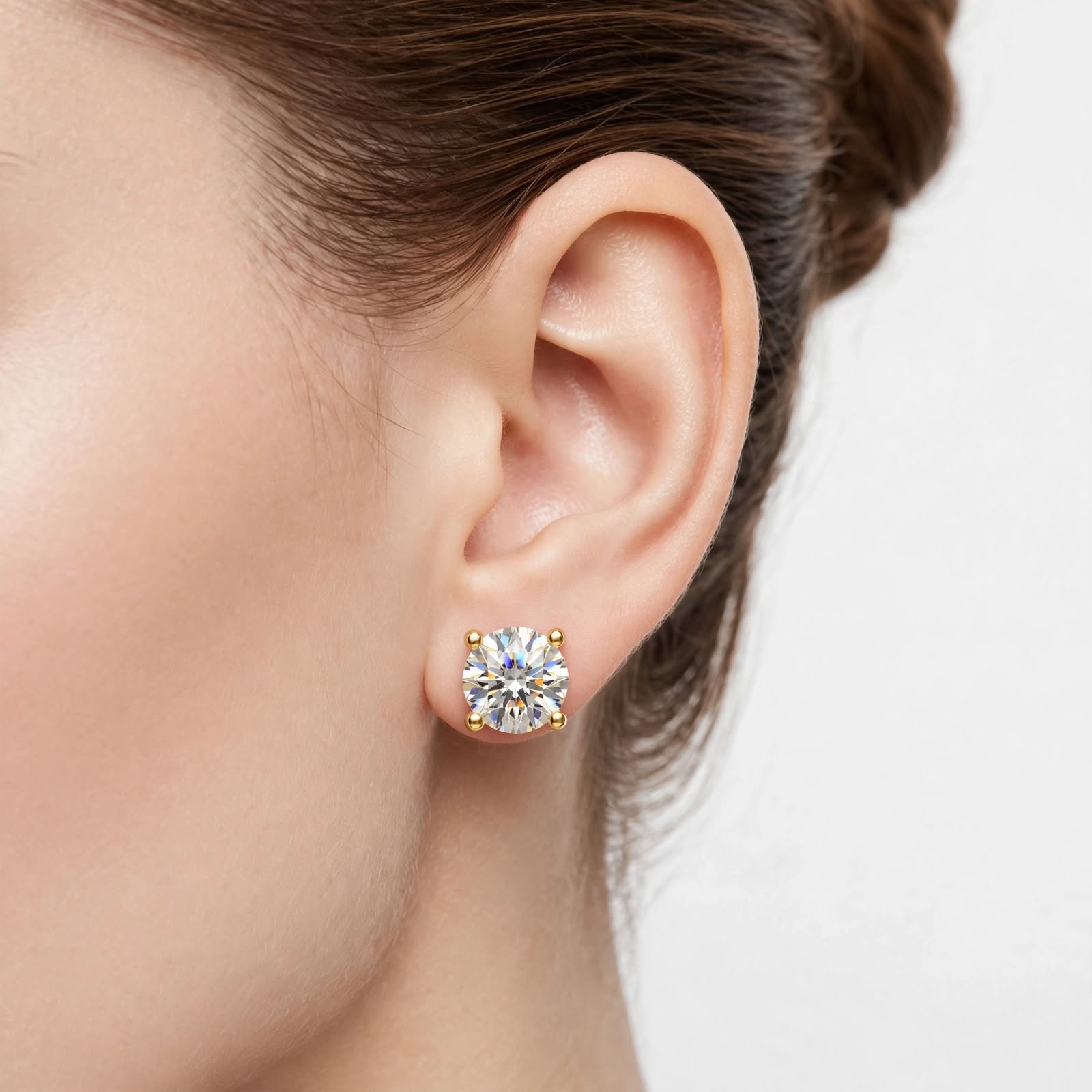 4.00CT Round Cut Lab Grown Diamond Stud Earrings In 18K Gold