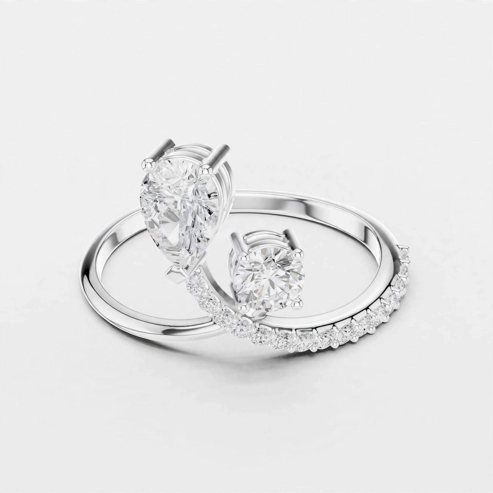 0.89CT Pear & Round Lab Grown Diamond Bridal Ring In 14K Gold