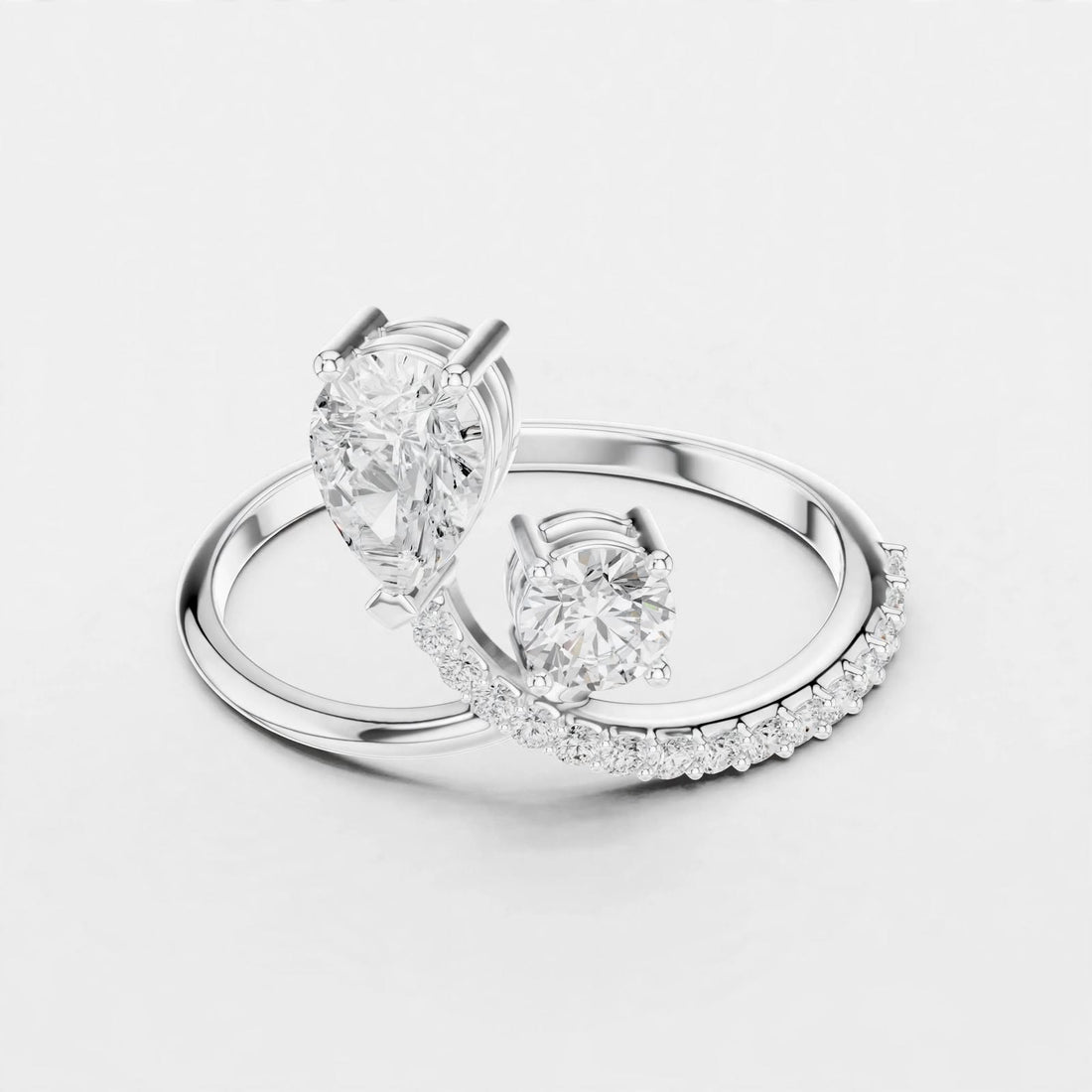 0.89CT Pear & Round Lab Grown Diamond Bridal Ring In 14K Gold