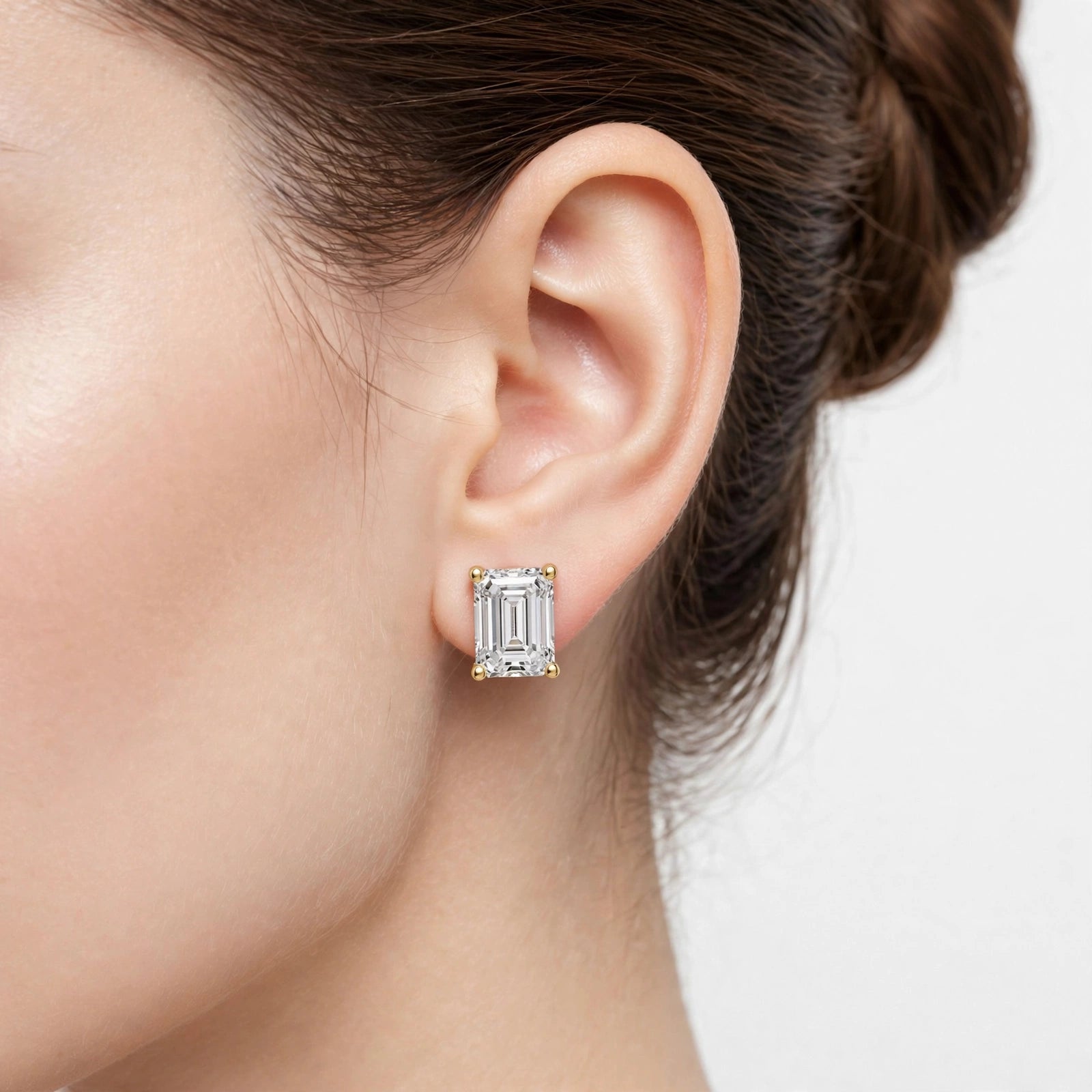 2.50CT Emerald Cut Lab Diamond Solitaire Studs in 18K Gold