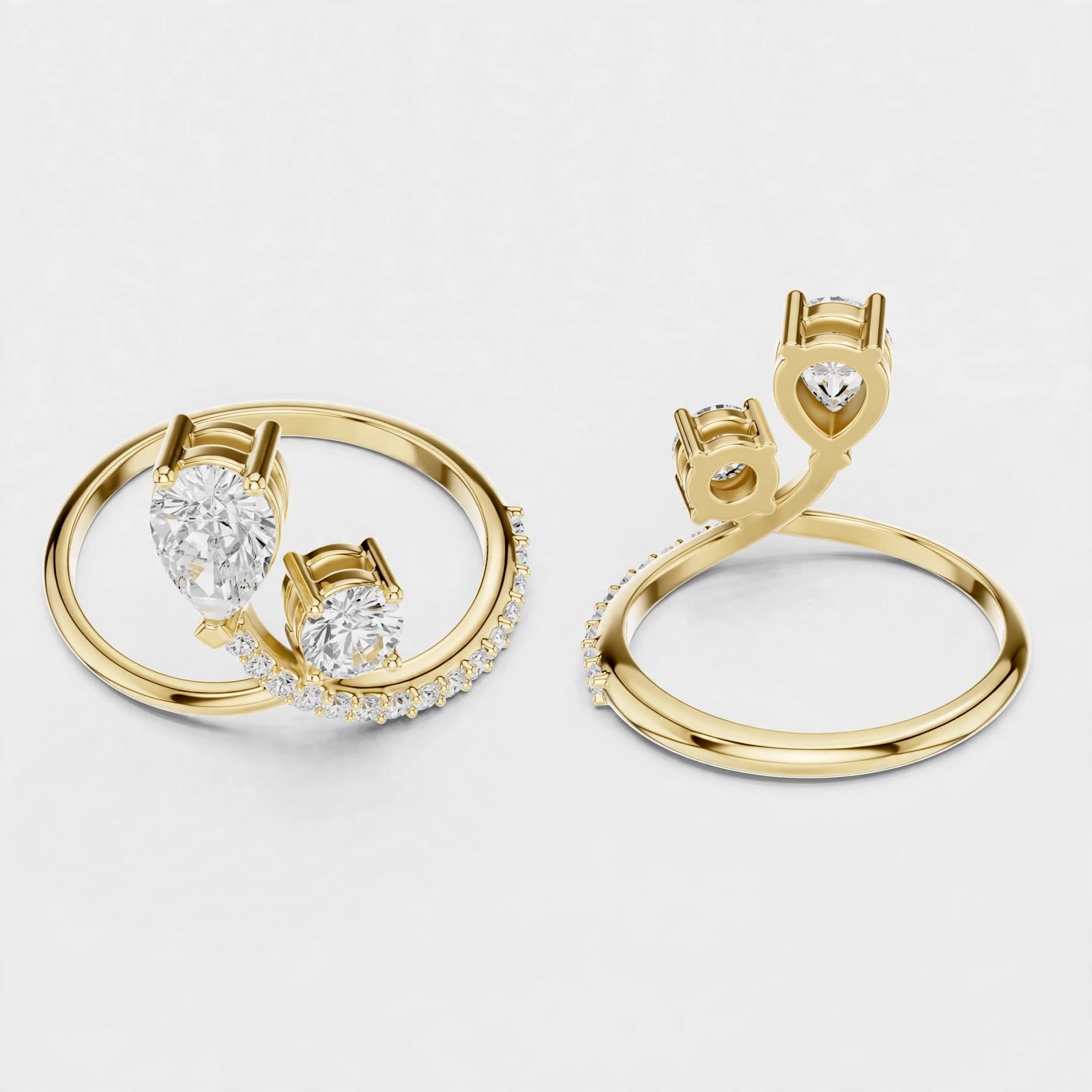 0.89CT Pear & Round Lab Grown Diamond Bridal Ring In 14K Gold