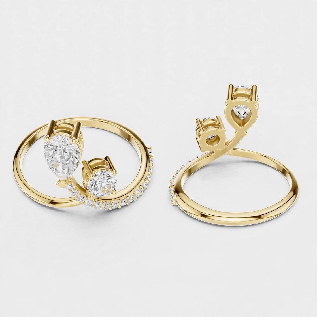 0.89CT Pear & Round Lab Grown Diamond Bridal Ring In 14K Gold