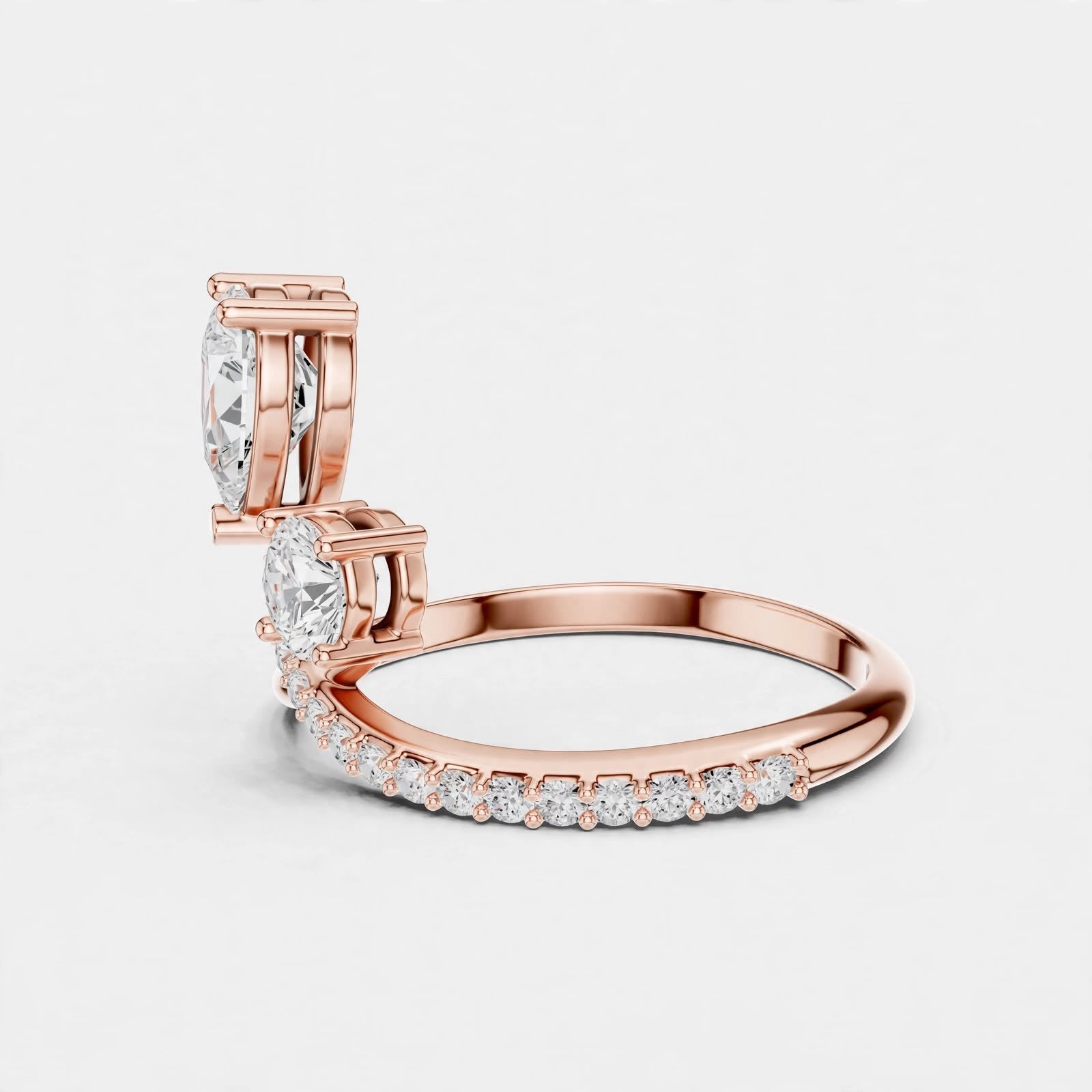 0.89CT Pear & Round Lab Grown Diamond Bridal Ring In 14K Gold