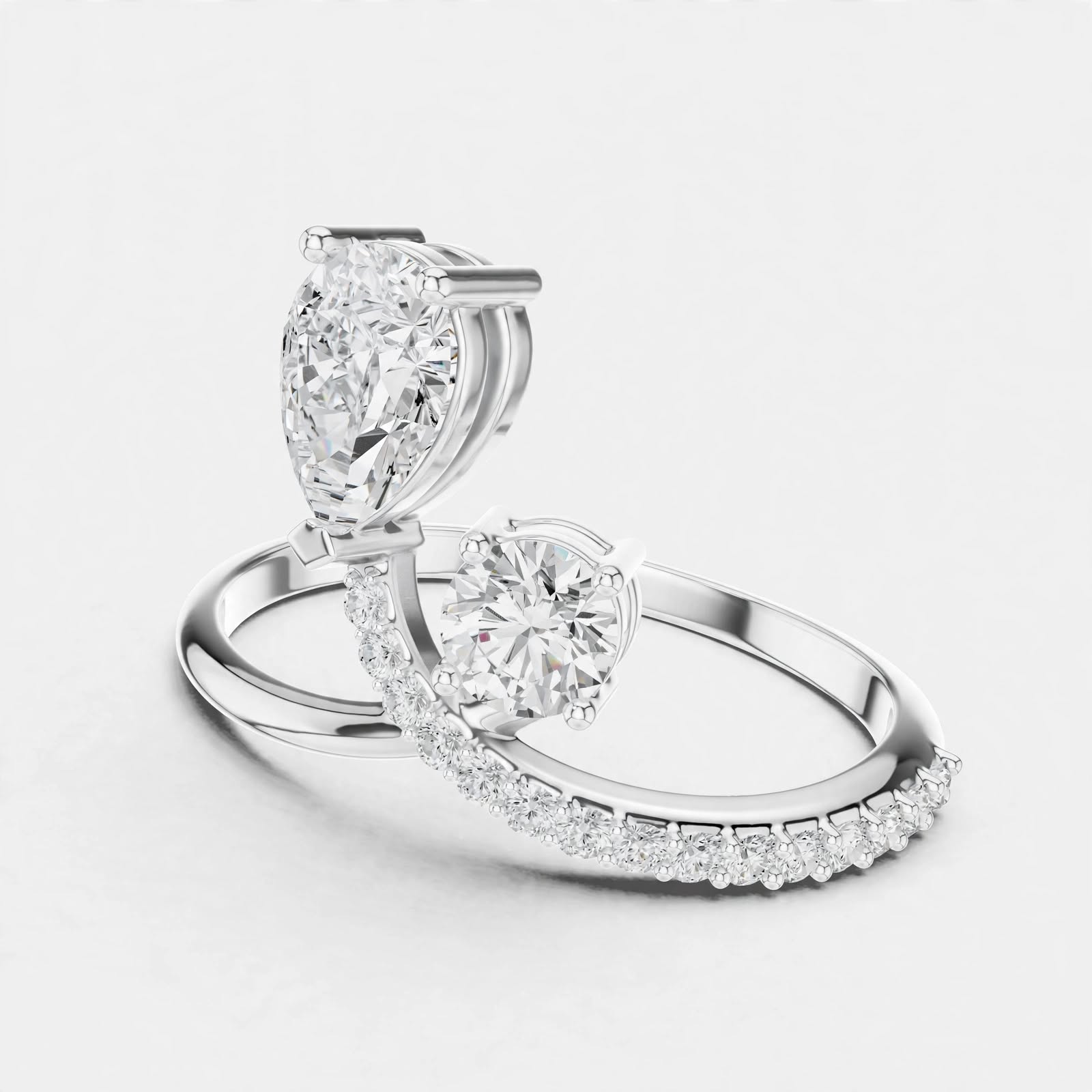 0.89CT Pear & Round Lab Grown Diamond Bridal Ring In 14K Gold
