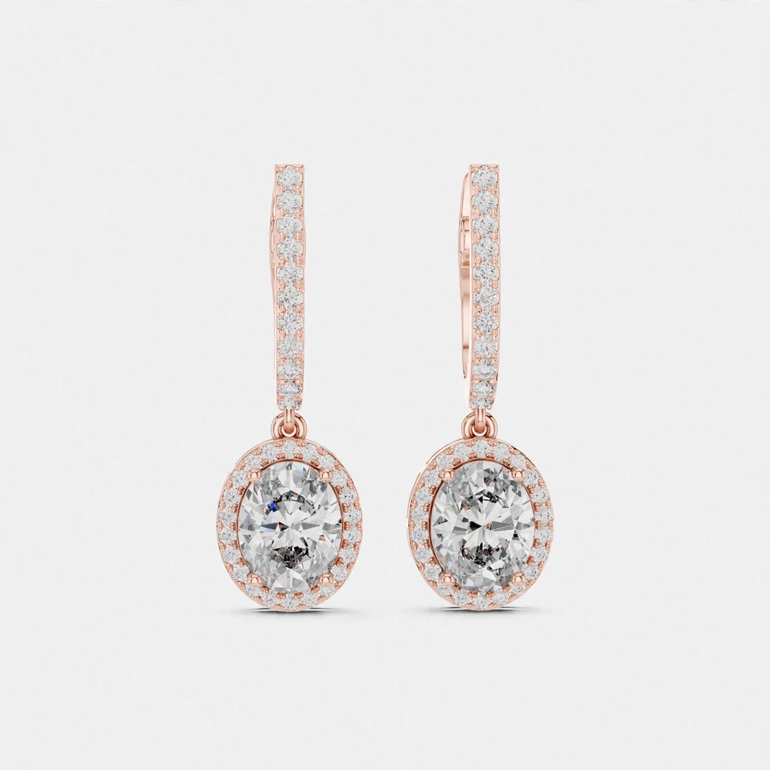 4.02CT Oval Lab Diamond Earrings in 18K Gold | Halo Dangle Design