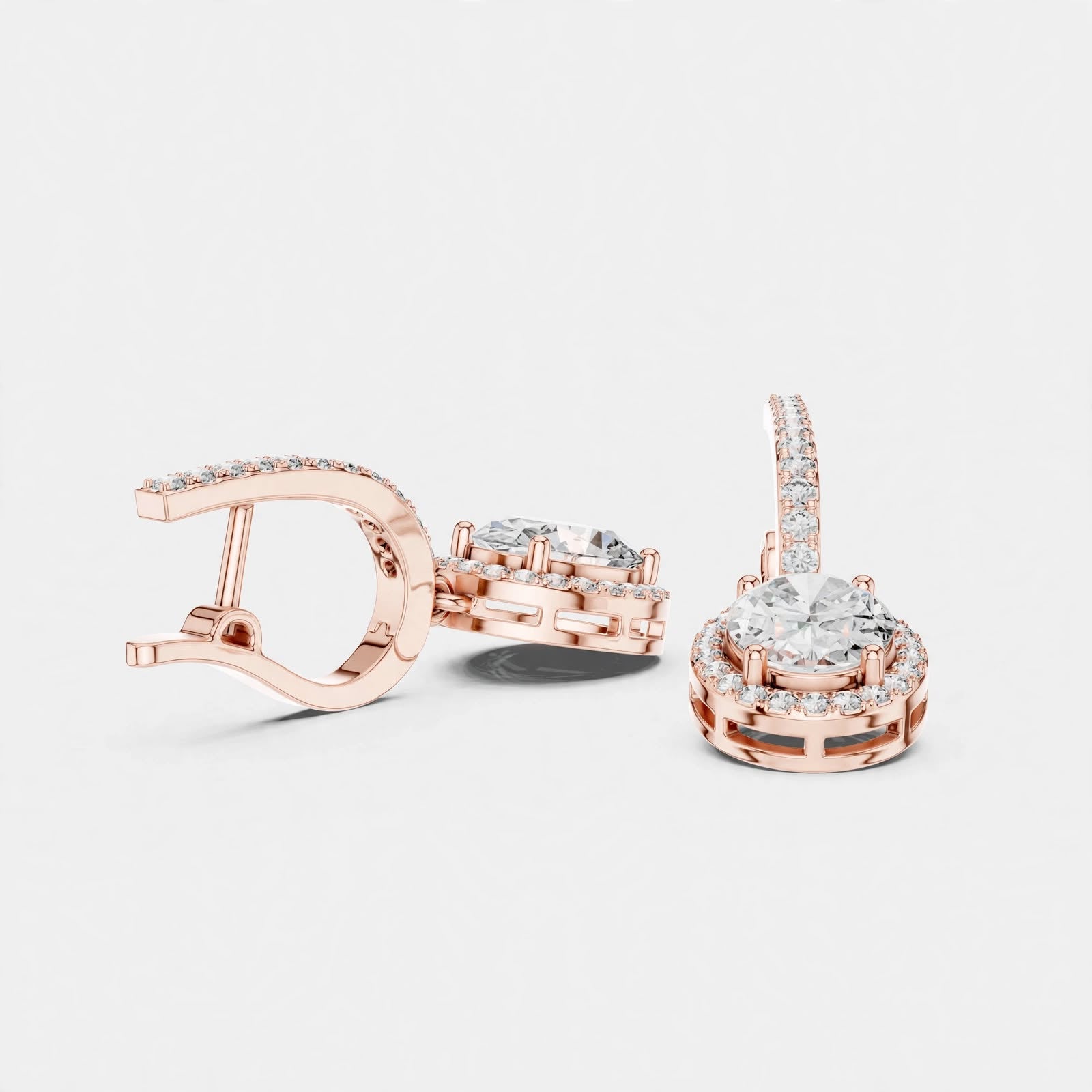4.02CT Oval Lab Diamond Earrings in 18K Gold | Halo Dangle Design