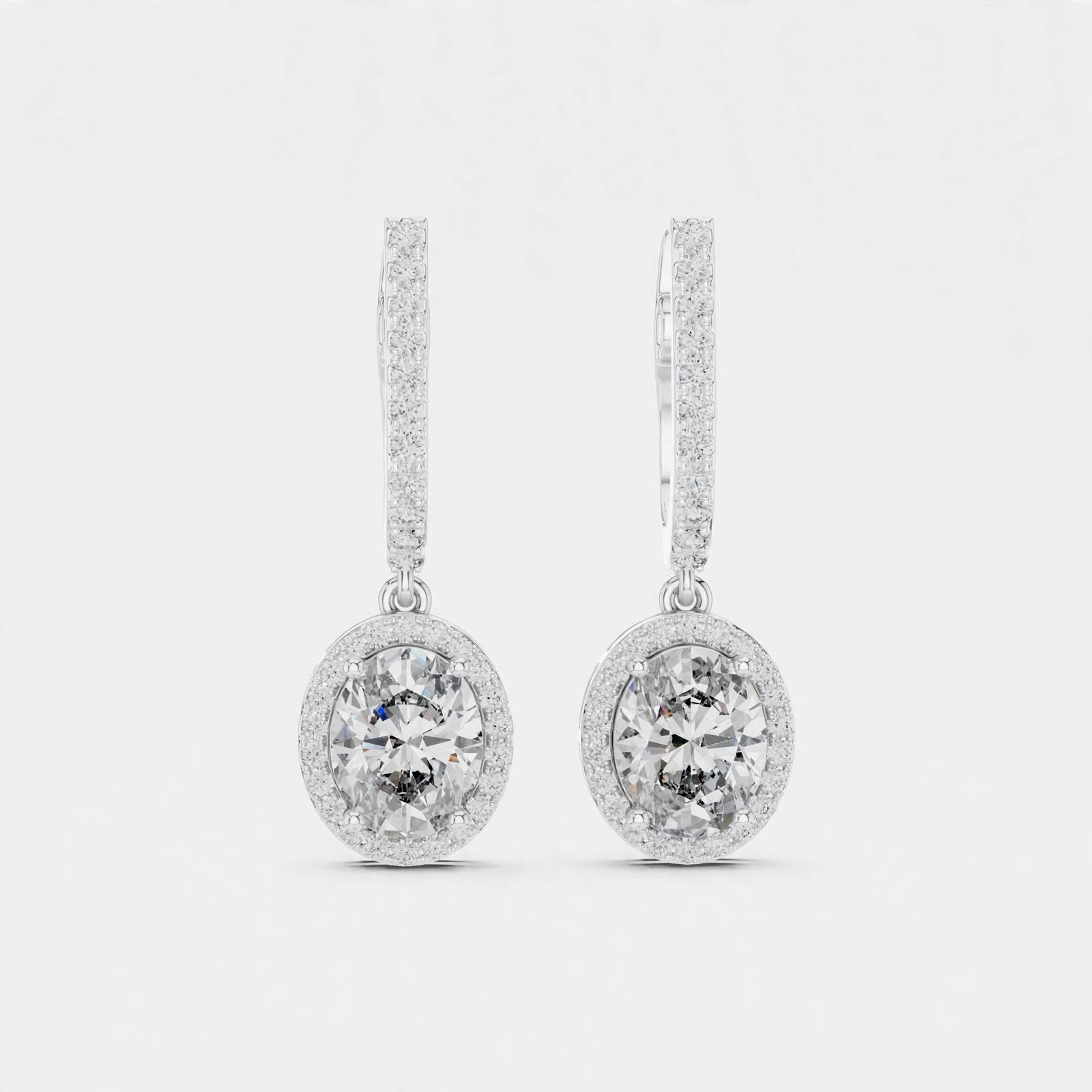 4.02CT Oval Lab Diamond Earrings in 18K Gold | Halo Dangle Design