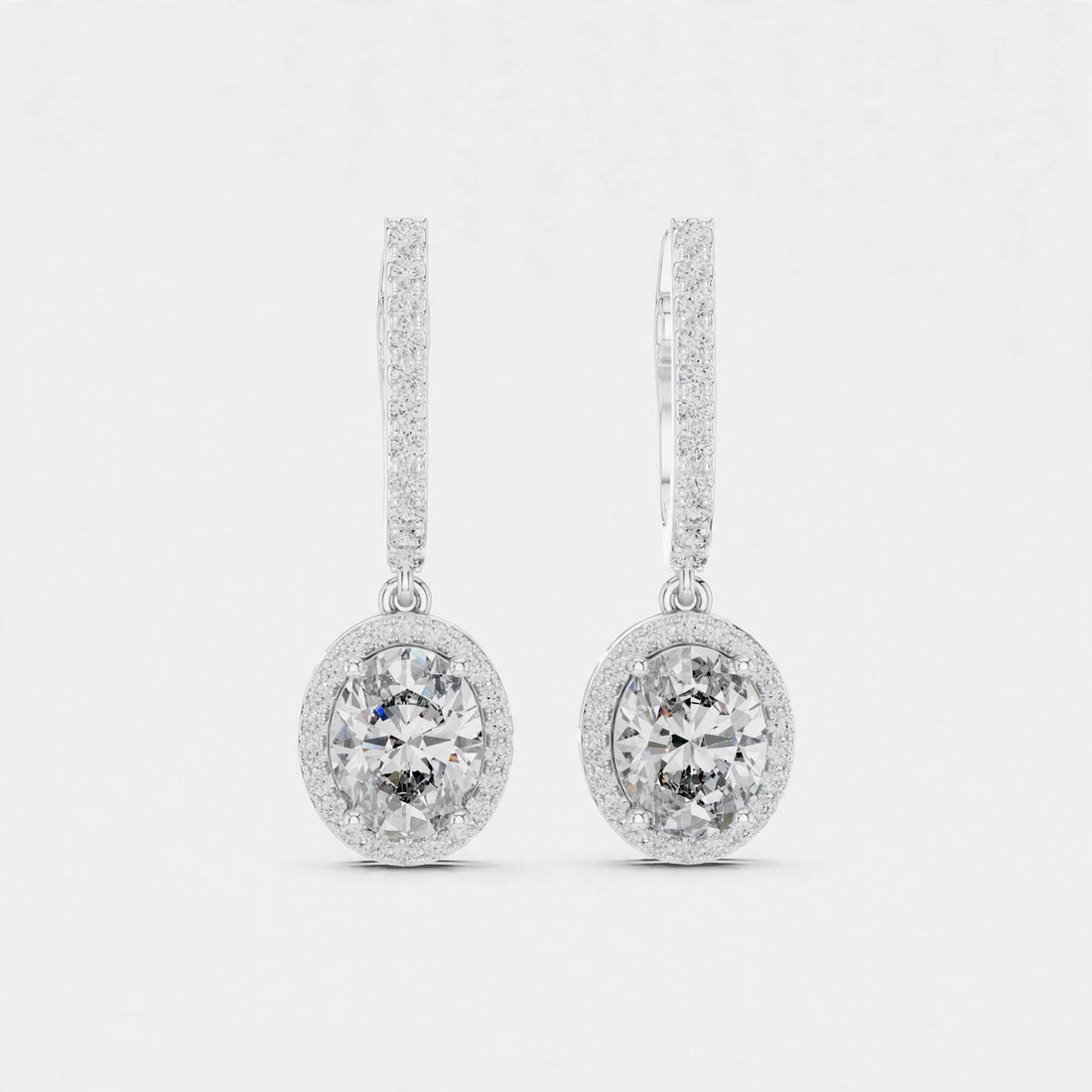 4.02CT Oval Lab Diamond Earrings in 18K Gold | Halo Dangle Design