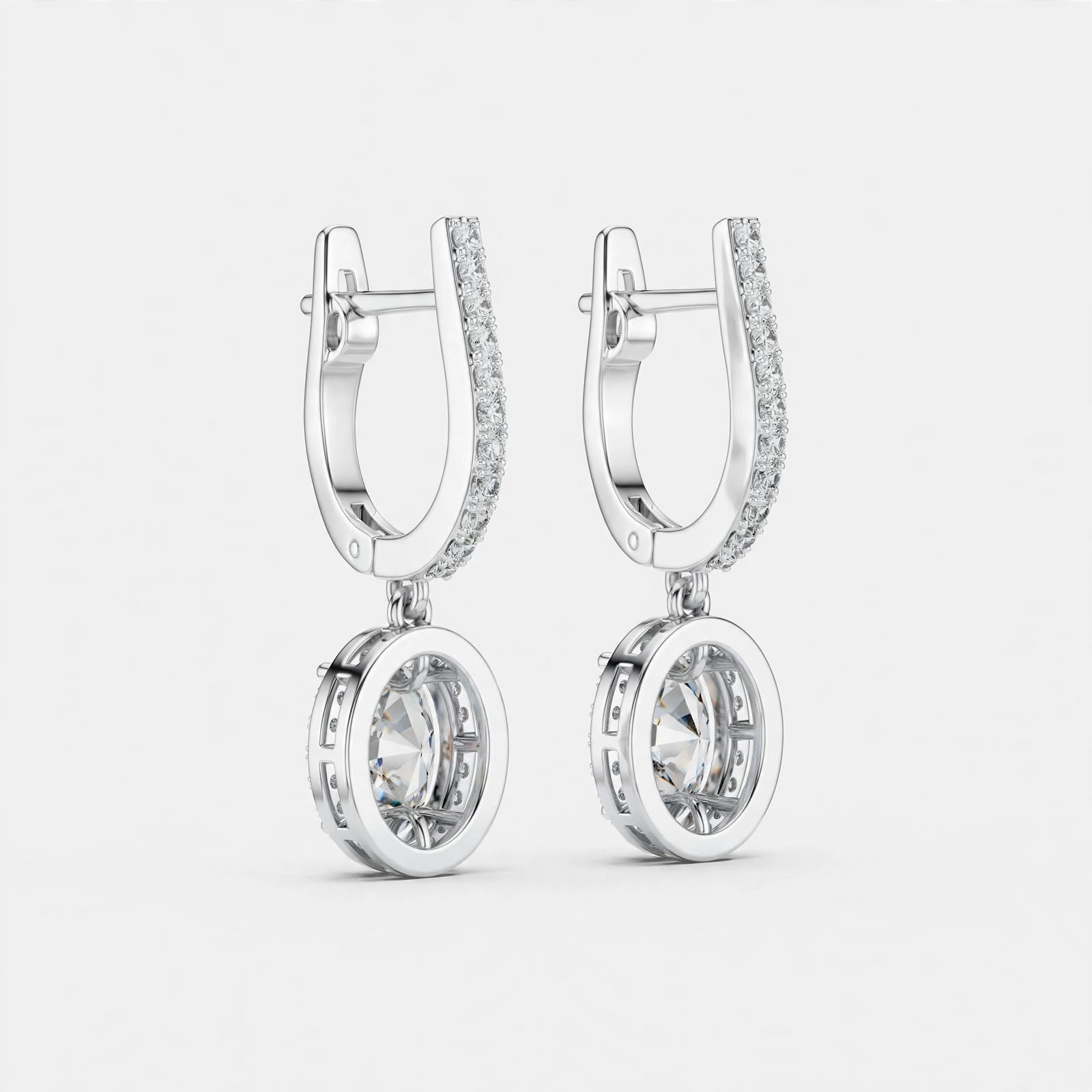 4.02CT Oval Lab Diamond Earrings in 18K Gold | Halo Dangle Design