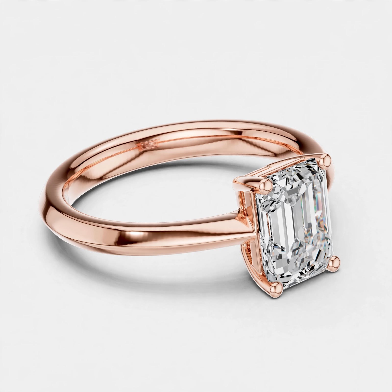 1.02CT Emerald Cut Lab Grown Diamond Solitaire Ring In 14K Gold
