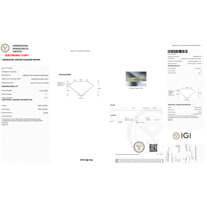 1.09 Carat Marquise Lab Grown Diamond – F Color VS1 Clarity