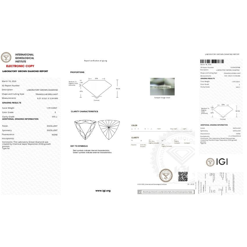 Mirano Jewels 1.99 Carat E Color VVS2 Clarity Triangle Lab Grown Diamond