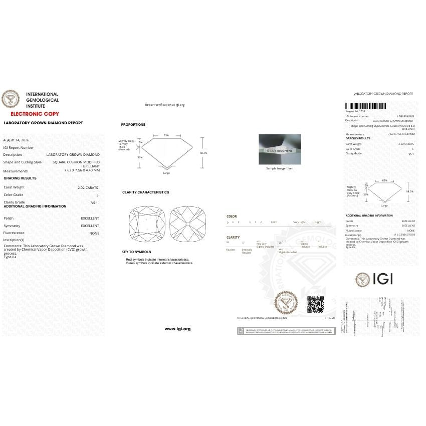 Mirano Jewels 2.02 Carat E Color VS1 Clarity Old Miner Lab Grown Loose Diamond IGI Certified