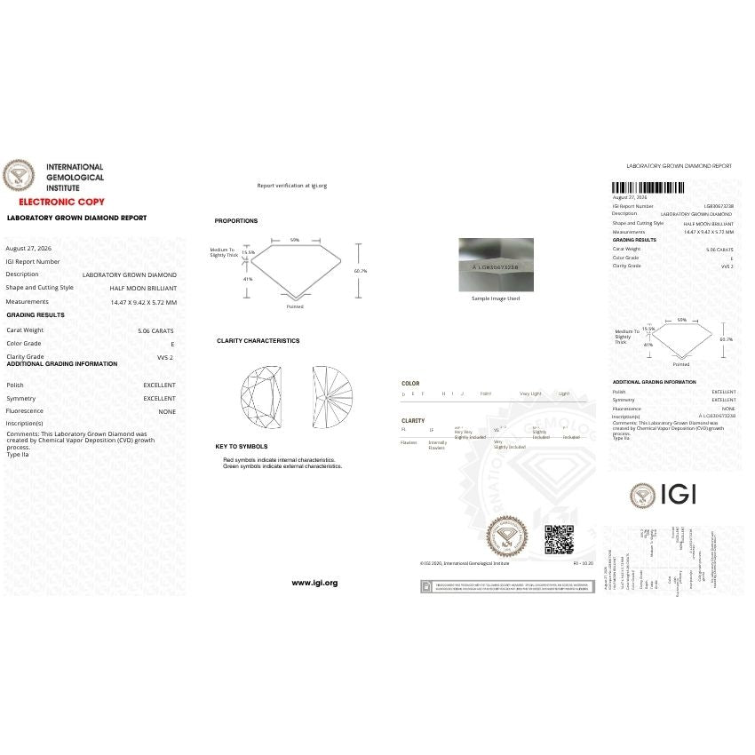 Mirano Jewels 5.06 Carat Half Moon Lab Grown Diamond E Color VVS2 Clarity IGI Certified